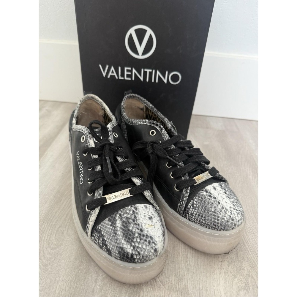 VALENTINO Dalia Black Snakeskin Platform Sneakers Made in Italy‎ Size 9.5